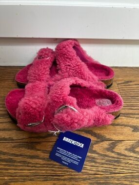 New Birkenstock Arizona Pink Fuzzy Shearling Slide Sandals 37